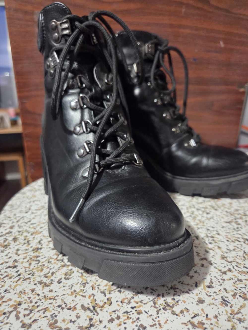 BCBGeneration Black Lace-Up Lug Sole Boots